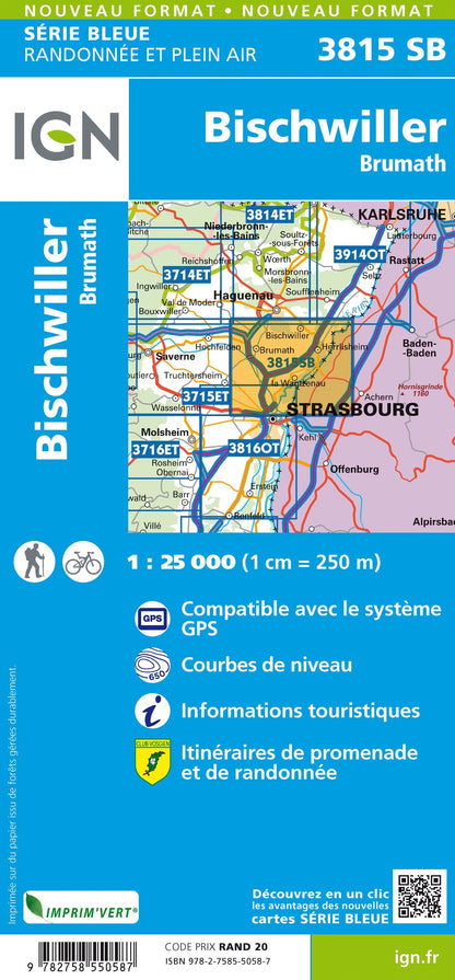 Carte randonnée Bischwiller-Brumath | série Bleue IGN