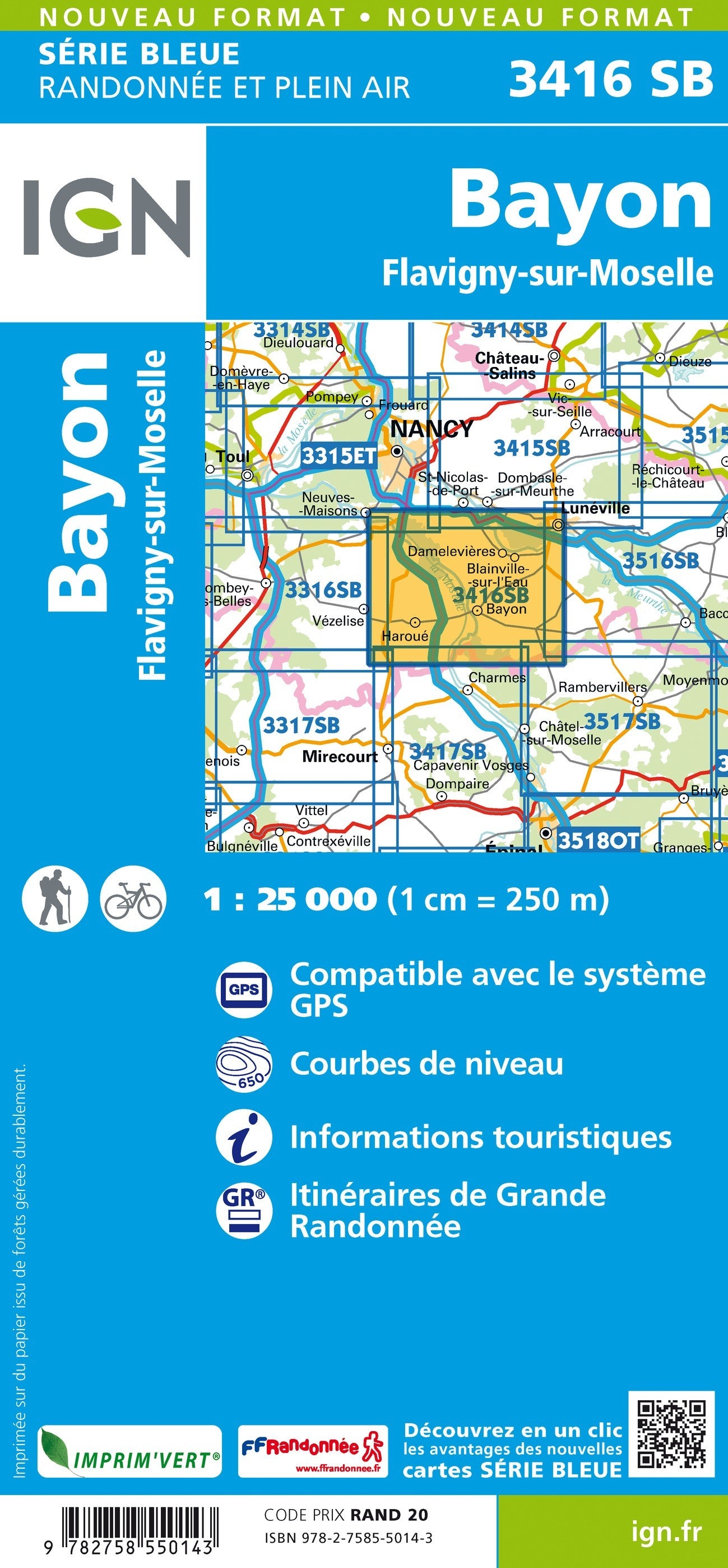 Carte randonnée Bayon-Flavigny-sur-Moselle | série Bleue IGN