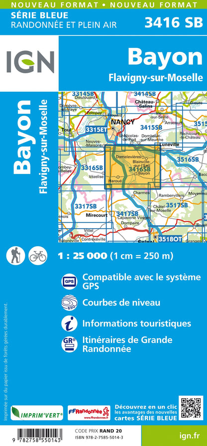 Carte randonnée Bayon-Flavigny-sur-Moselle | série Bleue IGN