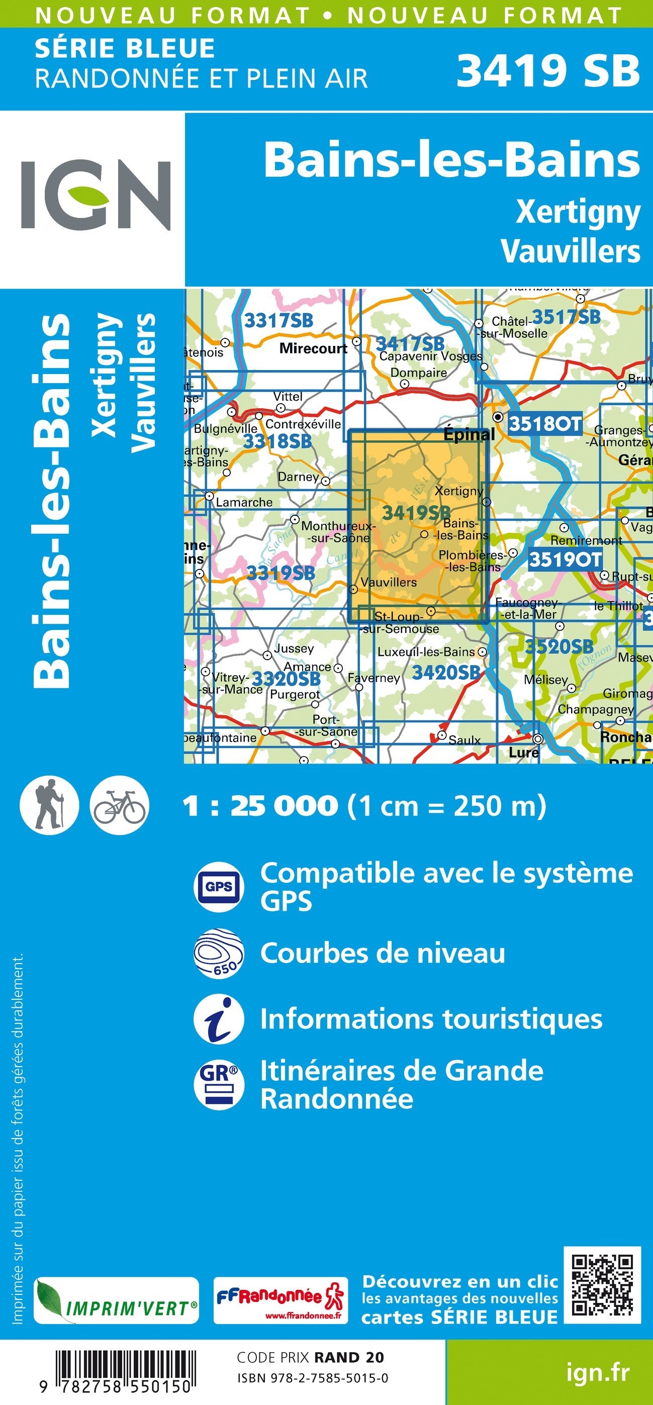 Carte randonnée Bains-les-Bains-Xertigny.Vauvillers | série Bleue IGN