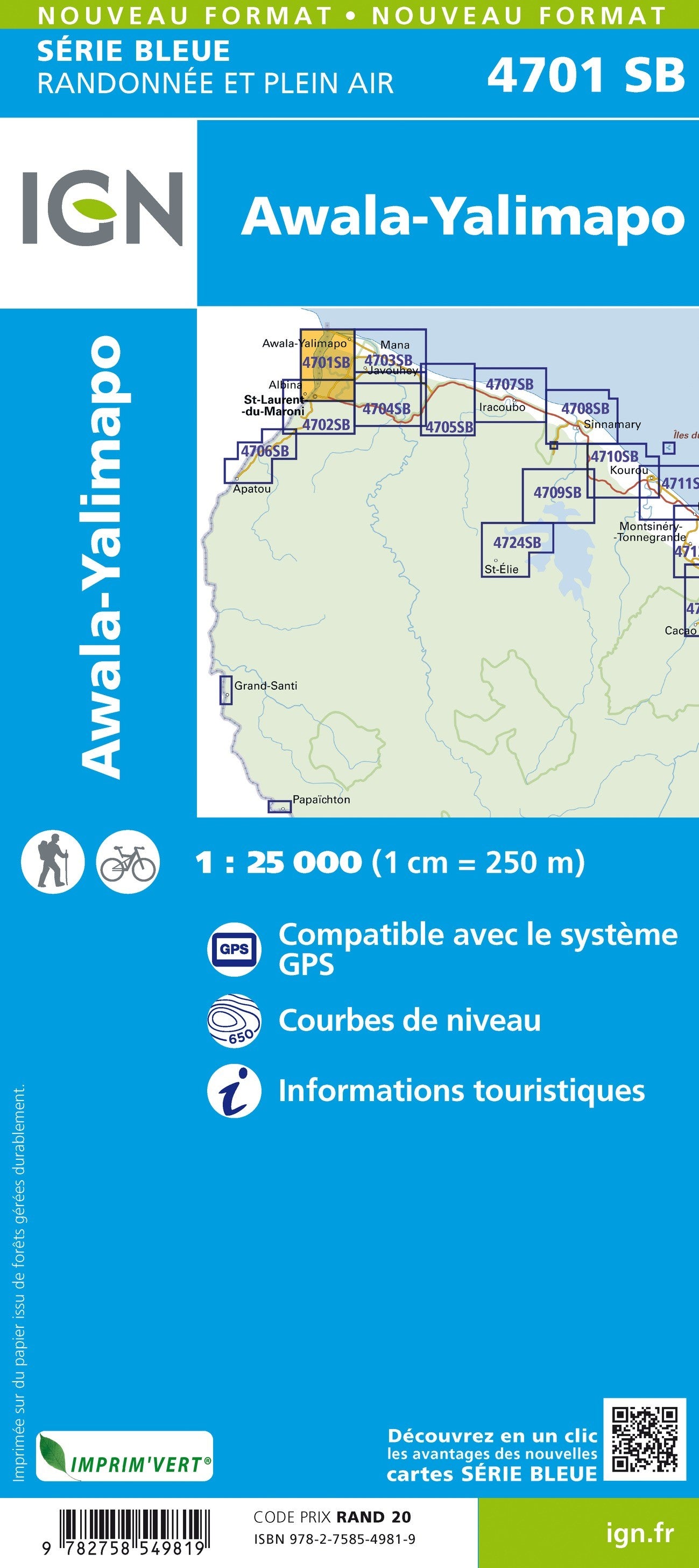 Carte randonnée Awala -Yalimapo (Guyane) | série Bleue IGN