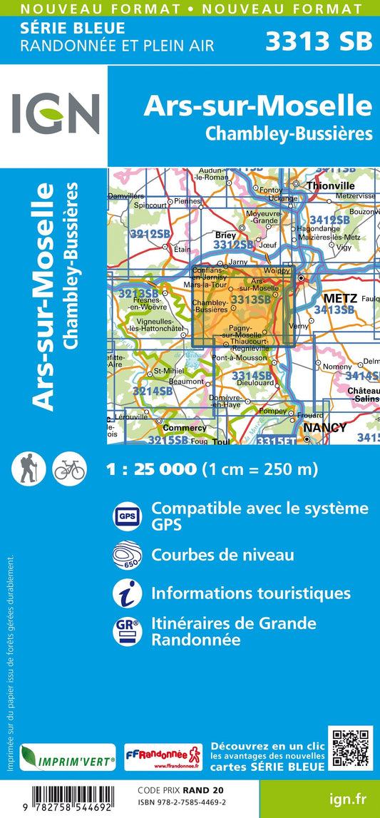 Carte randonnée Ars-sur-Moselle.Chambley-Bussières | série Bleue IGN