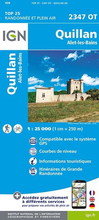 Carte IGN quillan alet les bains 2347OT série Top 25