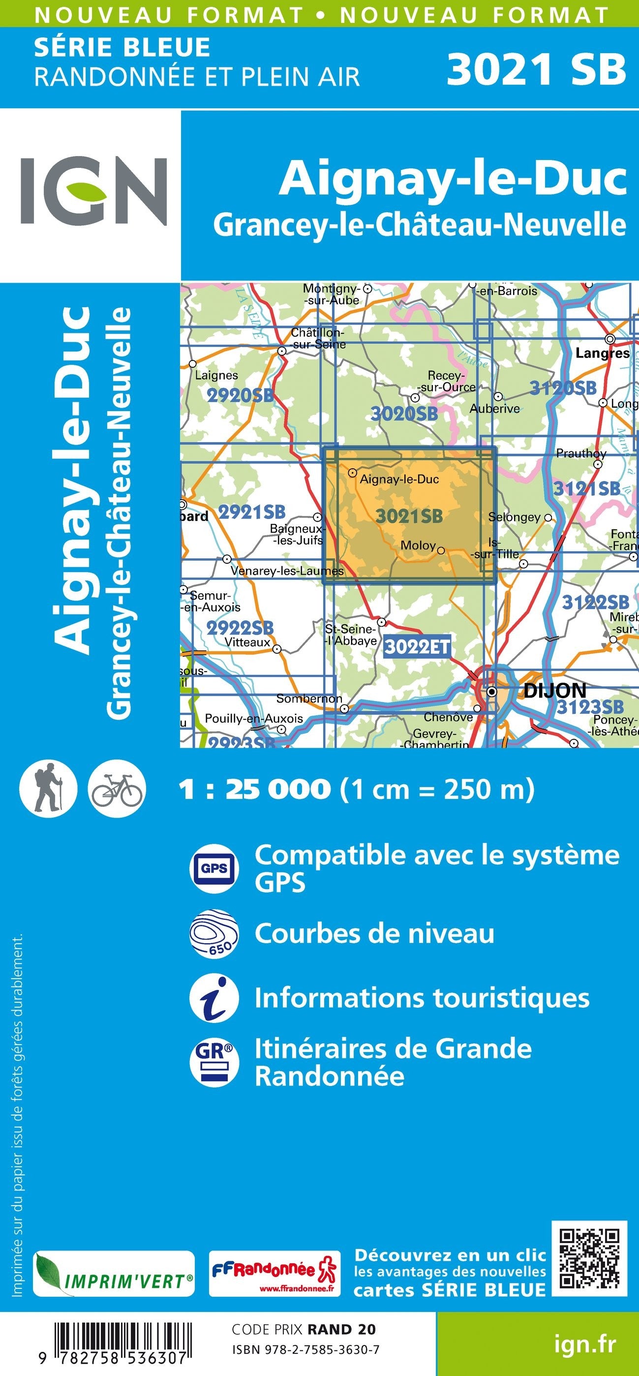 Carte randonnée Aignayle le Duc/Grancey le Château Neuvelle | série Bleue IGN