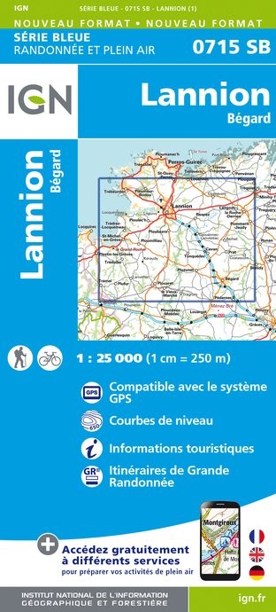 Carte randonnée Lannion / Bégard | série Bleue IGN