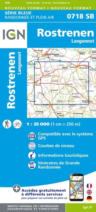 Carte randonnée Rostrenen/Langonnet | série Bleue IGN