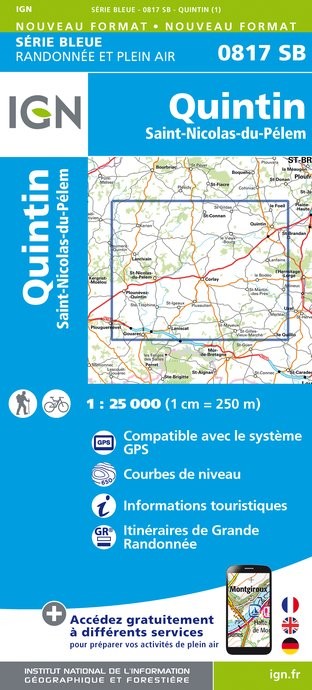 Carte randonnée Quintin/Saint-Nicolas-du-Pelem | série Bleue IGN