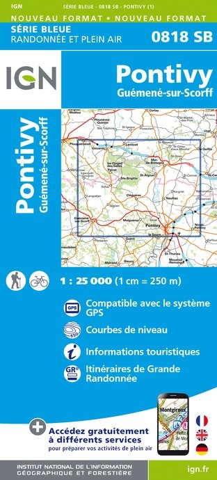 Carte randonnée Pontivy/Guéméné-sur-Scorff | série Bleue IGN