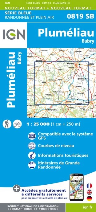 Carte randonnée Plumeliau/Bubry | série Bleue IGN