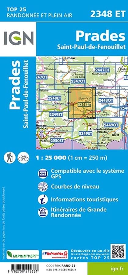 Carte IGN prades saint paul de fenouillet 2348ET série Top 25