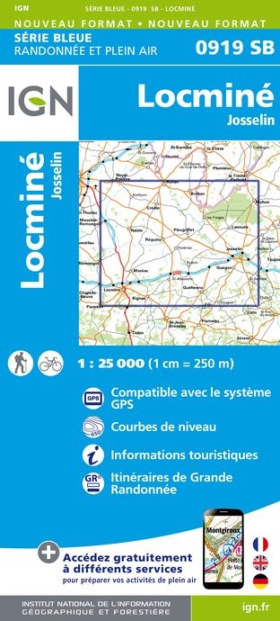 Carte randonnée Locminé -Josselin | série Bleue IGN