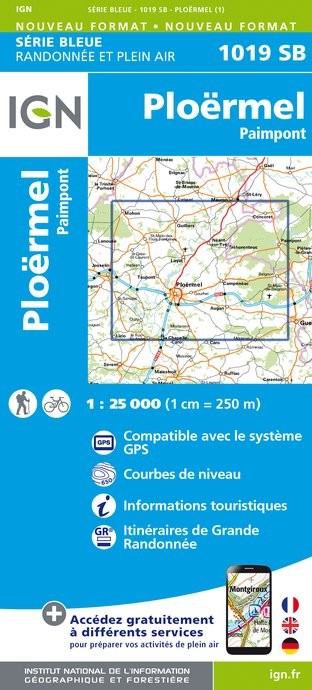 Carte randonnée Ploermel/Paimpont | série Bleue IGN