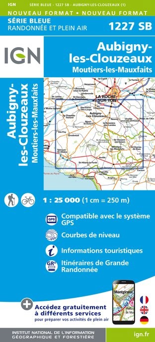 Carte randonnée la Roche-sur-Yon/Moutiers-les-Mauxfaits  | série Bleue IGN