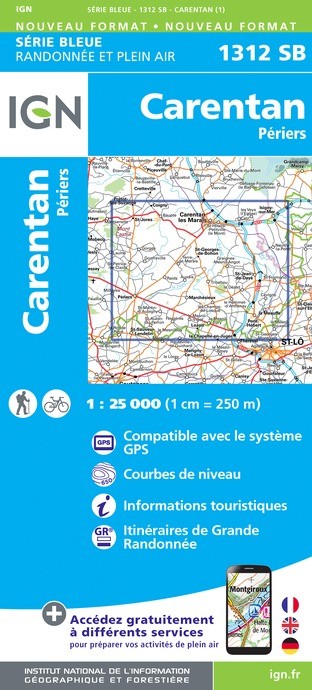 Carte randonnée Carentan/Périers | série Bleue IGN