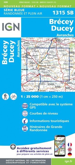 Carte randonnée Ducey-Brécey/Avranches  | série Bleue IGN