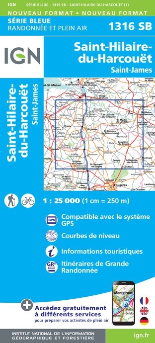 Carte randonnée St-Hilaire-du-Harcouët/St-James  | série Bleue IGN