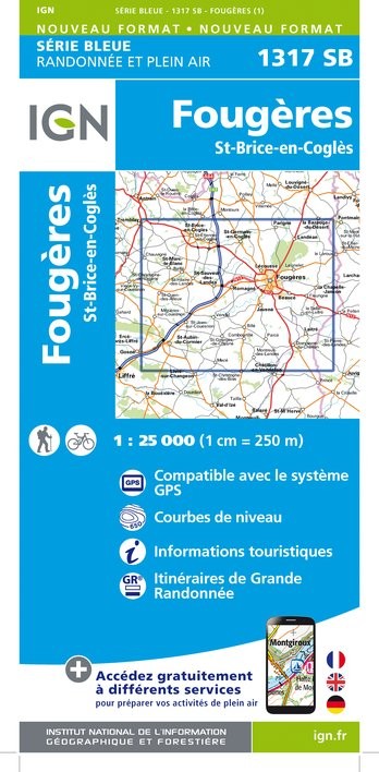 Carte randonnée Fougères/Saint-Brice-en-Cogles | série Bleue IGN