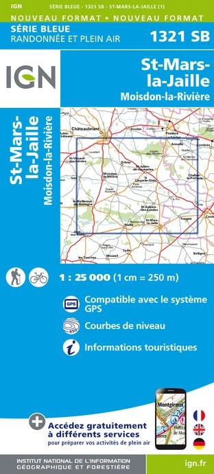 Carte randonnée Saint-Mars-la-Jaille/Moisdon la Rivière | série Bleue IGN