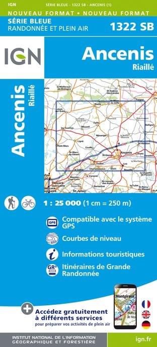 Carte randonnée Ancenis/ Riaille / Ligne | série Bleue IGN