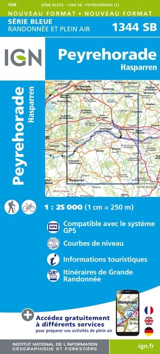 Carte randonnée Peyrehorade/Hasparren | série Bleue IGN