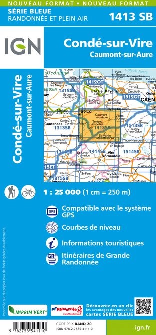 Carte randonnée Condé sur Vire/Caumont sur Aure | série Bleue IGN