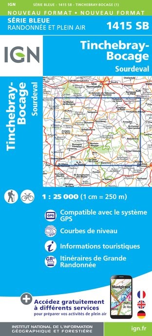 Carte randonnée Sourdeval.Mortain/Tinchebray | série Bleue IGN