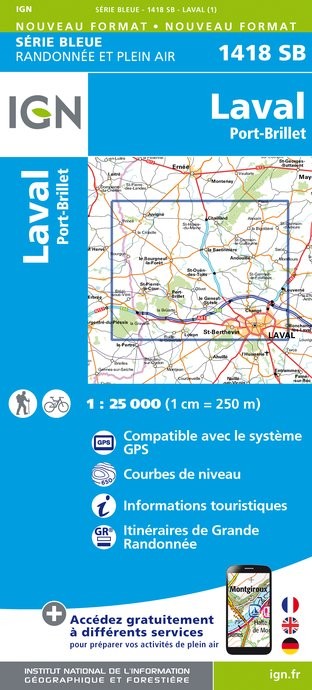 Carte randonnée Laval/Port Brillet | série Bleue IGN