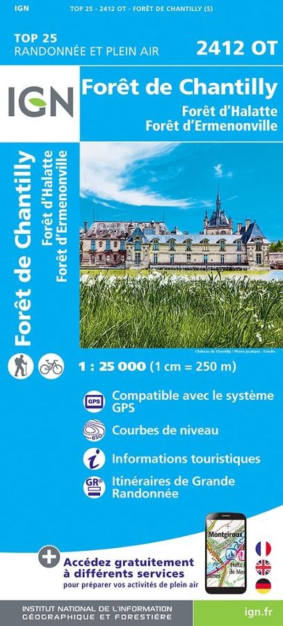 Carte IGN foret de chantilly halatte ermenonville 2412OT série Top 25