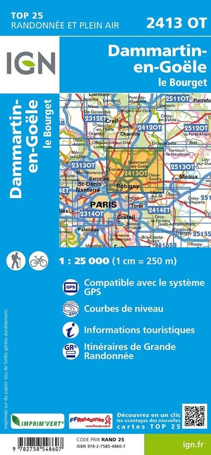 Carte IGN dammartin en geole 2413OT série Top 25