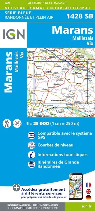 Carte randonnée Marans/Maillezais/Vix | série Bleue IGN