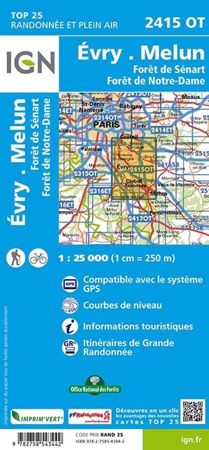 Carte IGN evry melun foret de sernart notre dame 2415OT série Top 25