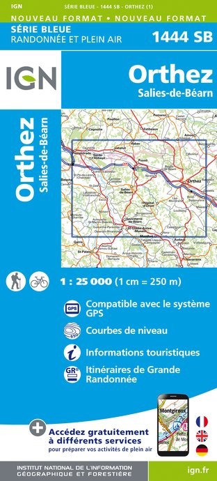 Carte randonnée Orthez/Salies de Béarn | série Bleue IGN