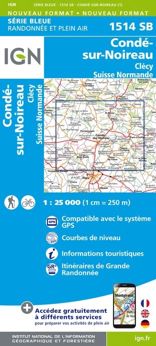 Carte randonnée Condé sur Noireau/Clecy/La Suisse Normande | série Bleue IGN