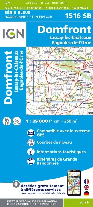 Carte randonnée Domfront/Lassay les Châteaux / Bagnoles de l'Orne | série Bleue IGN