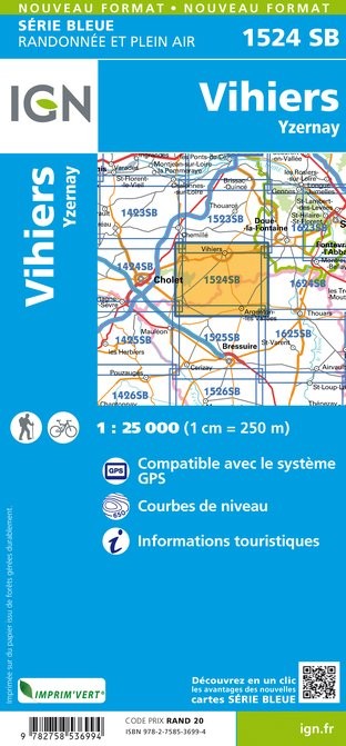 Carte randonnée Vihiers/Yzernay | série Bleue IGN