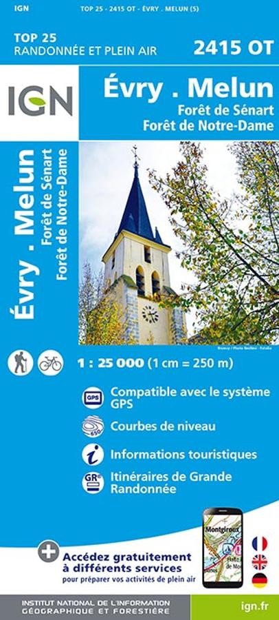 Carte IGN evry melun foret de sernart notre dame 2415OT série Top 25