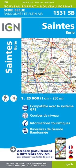 Carte randonnée Saintes/Burie | série Bleue IGN