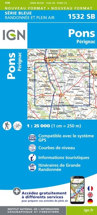 Carte randonnée Pons/Pérignac | série Bleue IGN