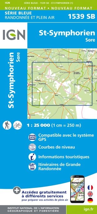 Carte randonnée Saint-Symphorien/Sore | série Bleue IGN