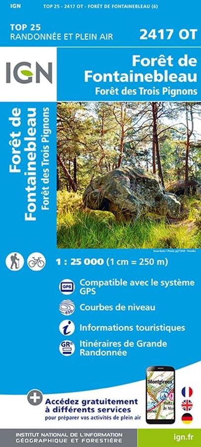 Carte IGN foret de fontainebleau foret des trois pignons 2417OT série Top 25