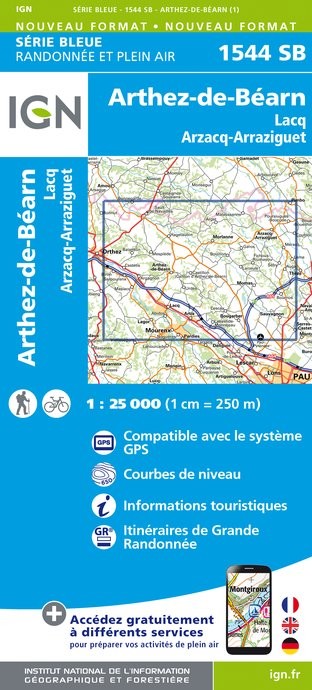 Carte randonnée Arthez de Béarn / Lacq/Arzacq Arraziguet | série Bleue IGN