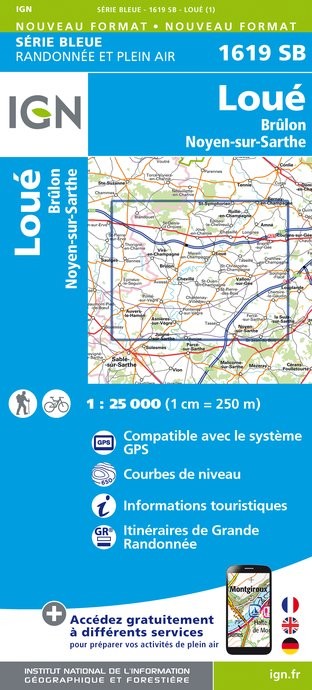 Carte randonnée Loué/Brûlon/Noyen sur Sarthe | série Bleue IGN