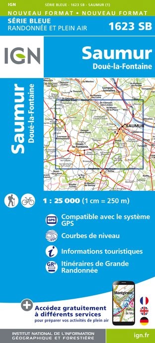 Carte randonnée Saumur/Doué la Fontaine | série Bleue IGN