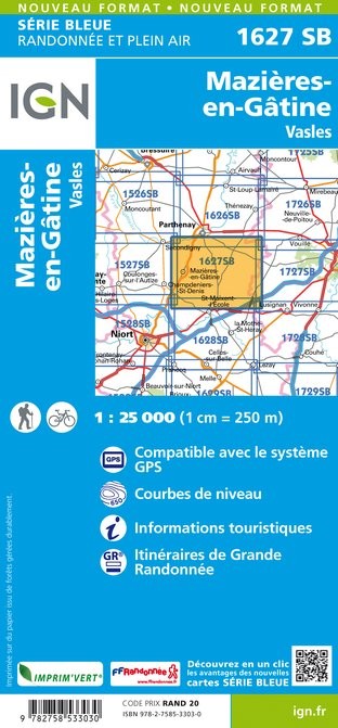 Carte randonnée Mazières en Gatine - Vasles | série Bleue IGN