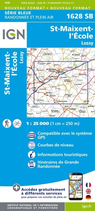 Carte randonnée Saint Maixent l'Ecole - Lezay | série Bleue IGN