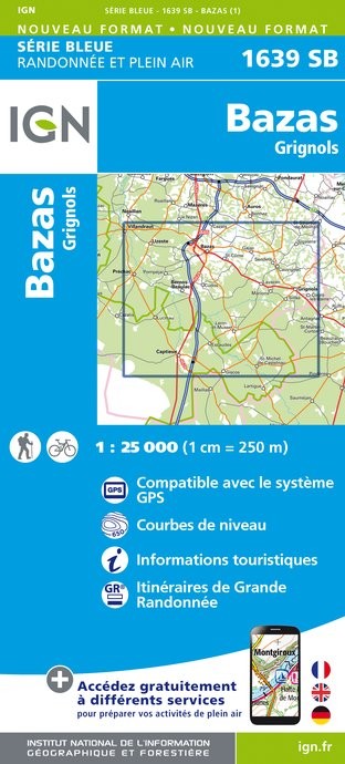 Carte randonnée Bazas/Grignols | série Bleue IGN