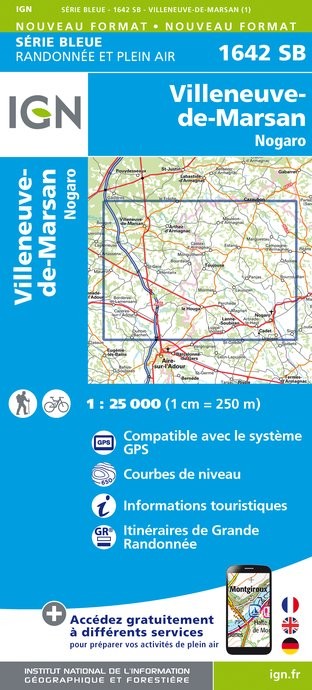 Carte randonnée Villeuneuve de Marsan/Nogaro | série Bleue IGN