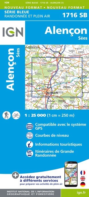 Carte randonnée Alençon / Sées | série Bleue IGN