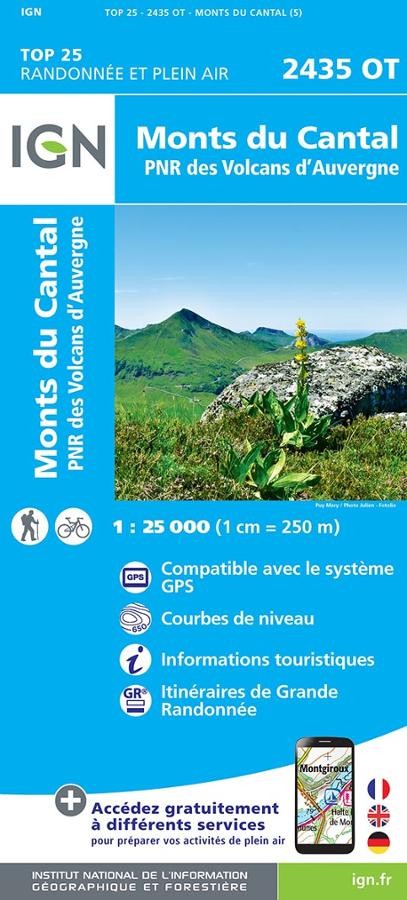 Carte IGN monts cantal parc national des volcans auvergne 2435OT série Top 25