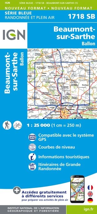 Carte randonnée Beaumont sur Sarthe/Ballon | série Bleue IGN